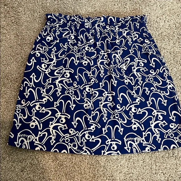 Lilly Pulitzer Blue Anchor Skirt Small Elastic Waist Pockets Coastal Nautical - Picture 4 of 16